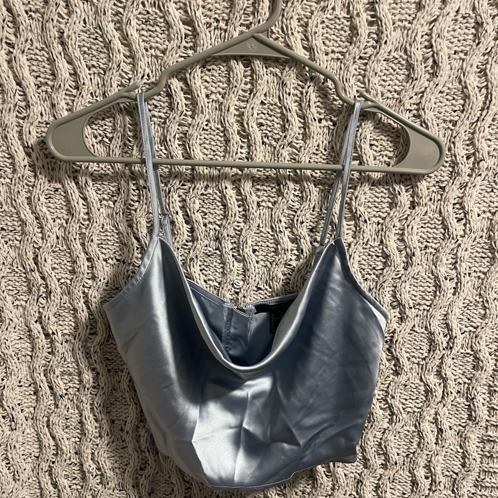 Forever 21 Shiny Light Blue Crop Top